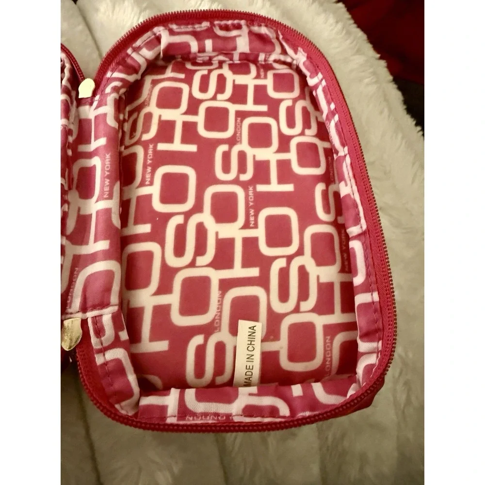 Soho London New York Makeup Bag Pink Orange Striped Travel Cosmetic‎ Case Zip